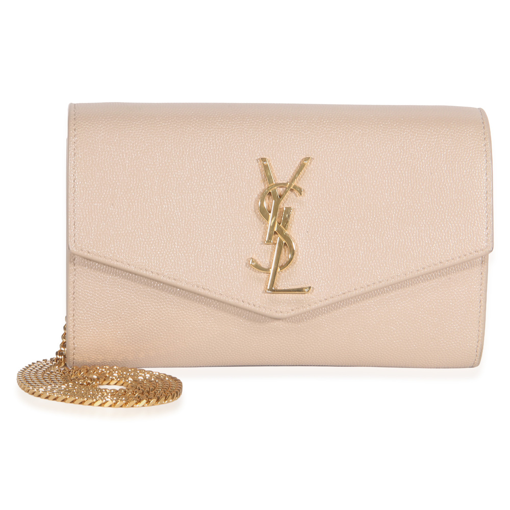 Saint Laurent Dark Beige Grain De Poudre Uptown Chain Wallet